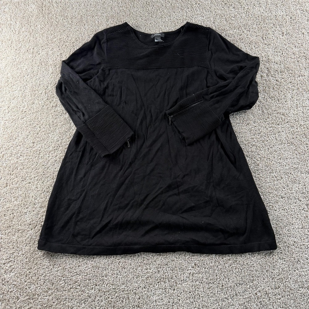 Alfani Sweater Tunic Womens L Black Rayon Nylon Round Neck Long Sleeve Cuff Knit